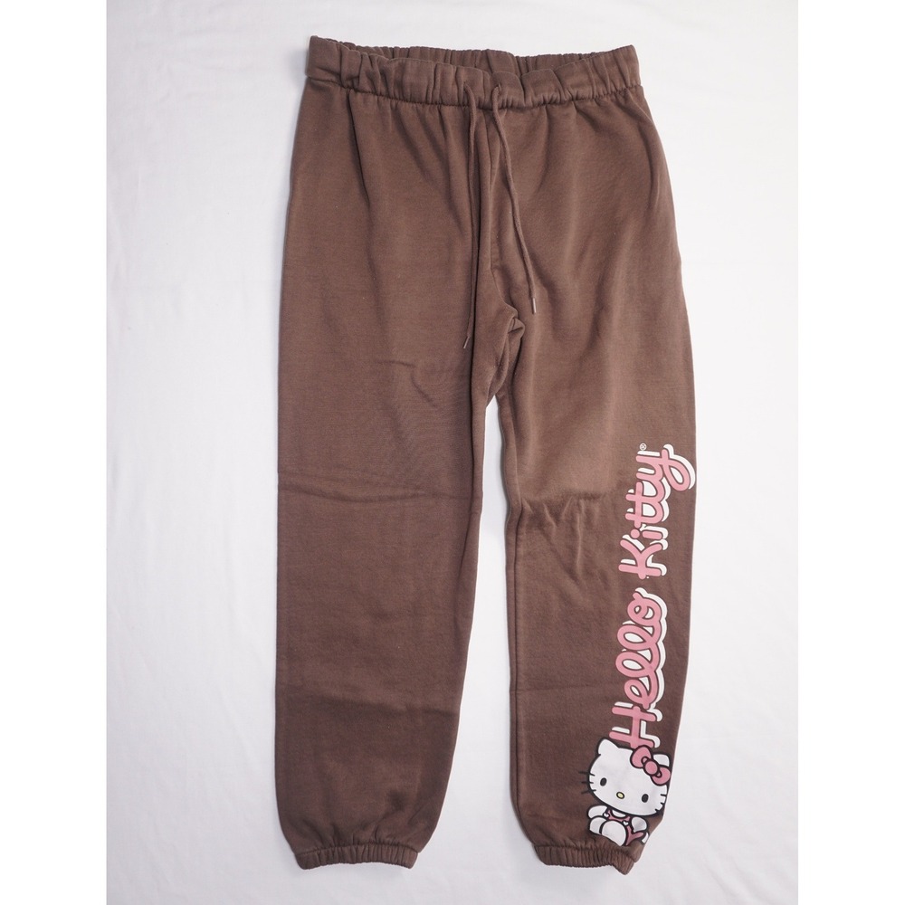 Hello Kitty XL Brown Fleece Joggers Pink Graphic Sweatpants